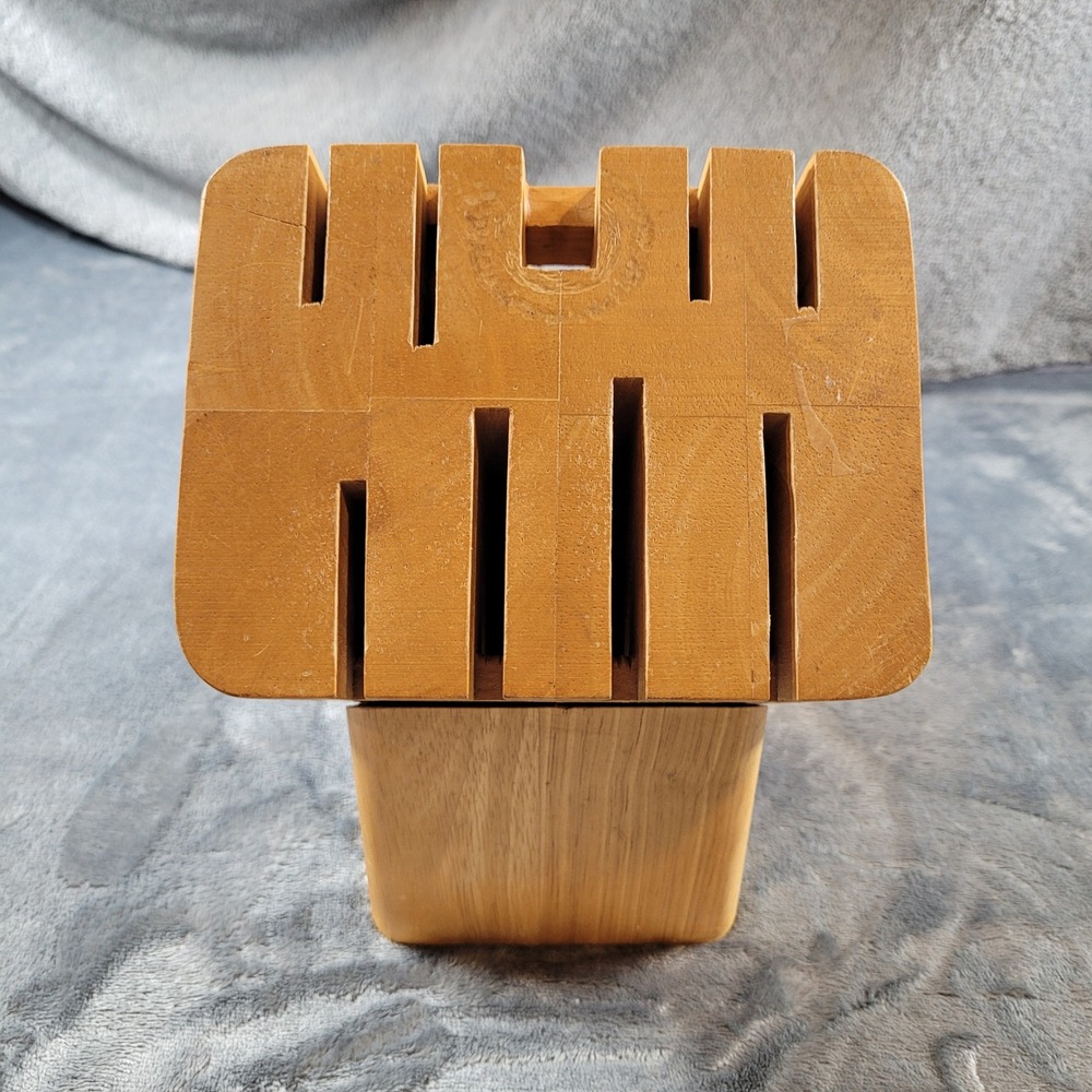Universal Wooden Knife‎ Block Multi Slot Cutlery Organizer Natural Wood Finish